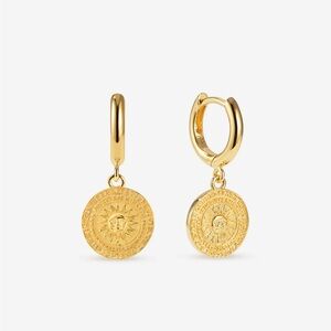 Gold Sun Coin Huggie Earrings